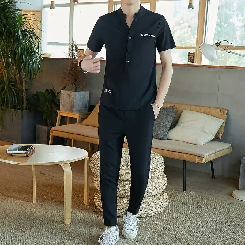 Conjuntos de pantalones para correr con alfabeto para hombre, ropa de trabajo, camisetas, pantalones, trajes para hombre, Young La Novelty en elástico 5xl de lujo