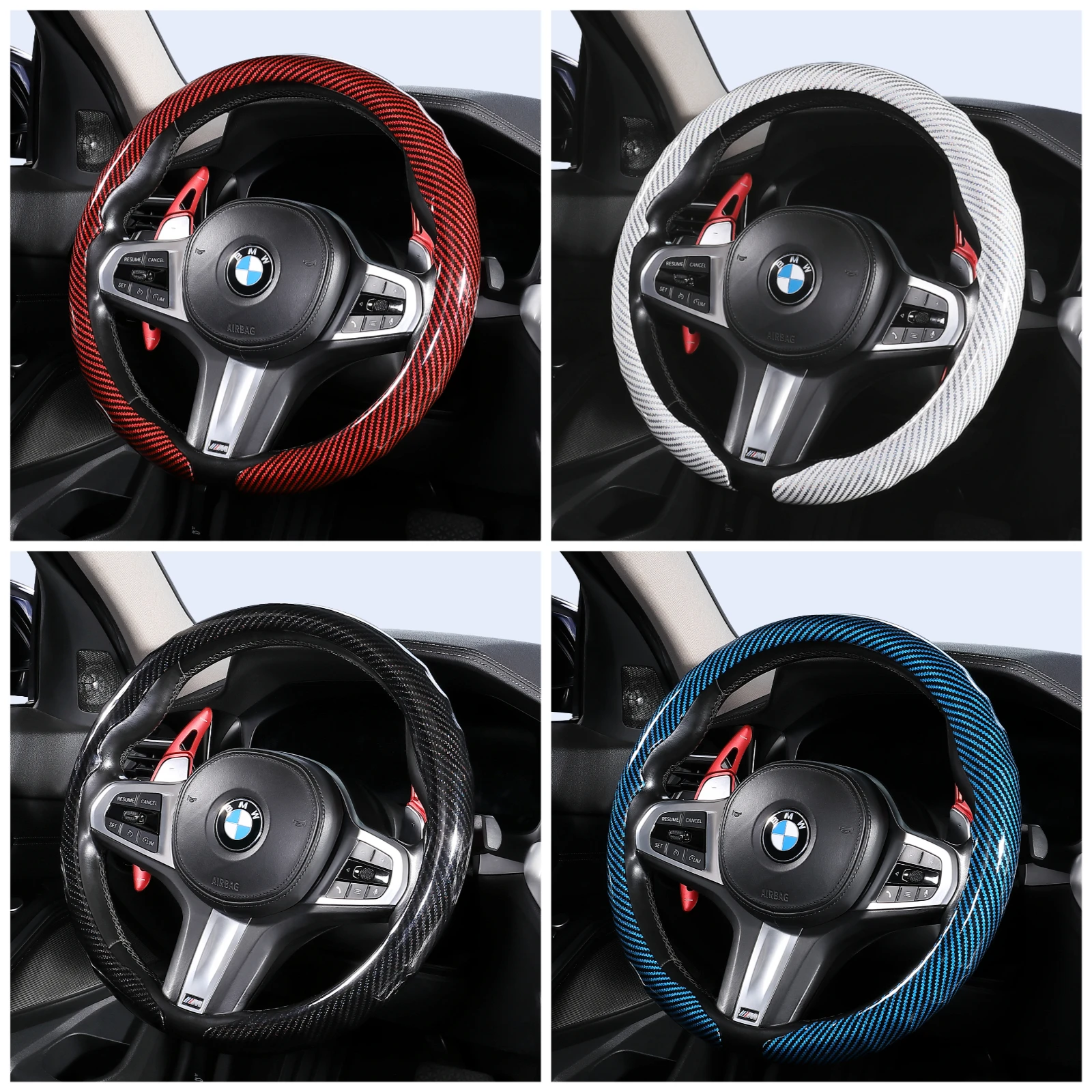 Luxury Carbon Fiber Texture Steering Wheel Cover - 15 Inch