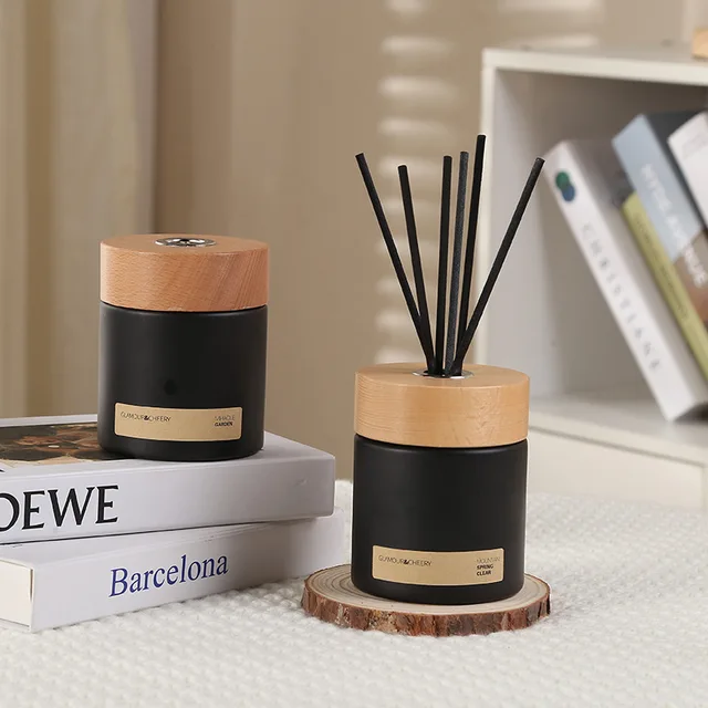 200ml Simple Frosted Black Bottle Reed Diffuser Set Gift 2