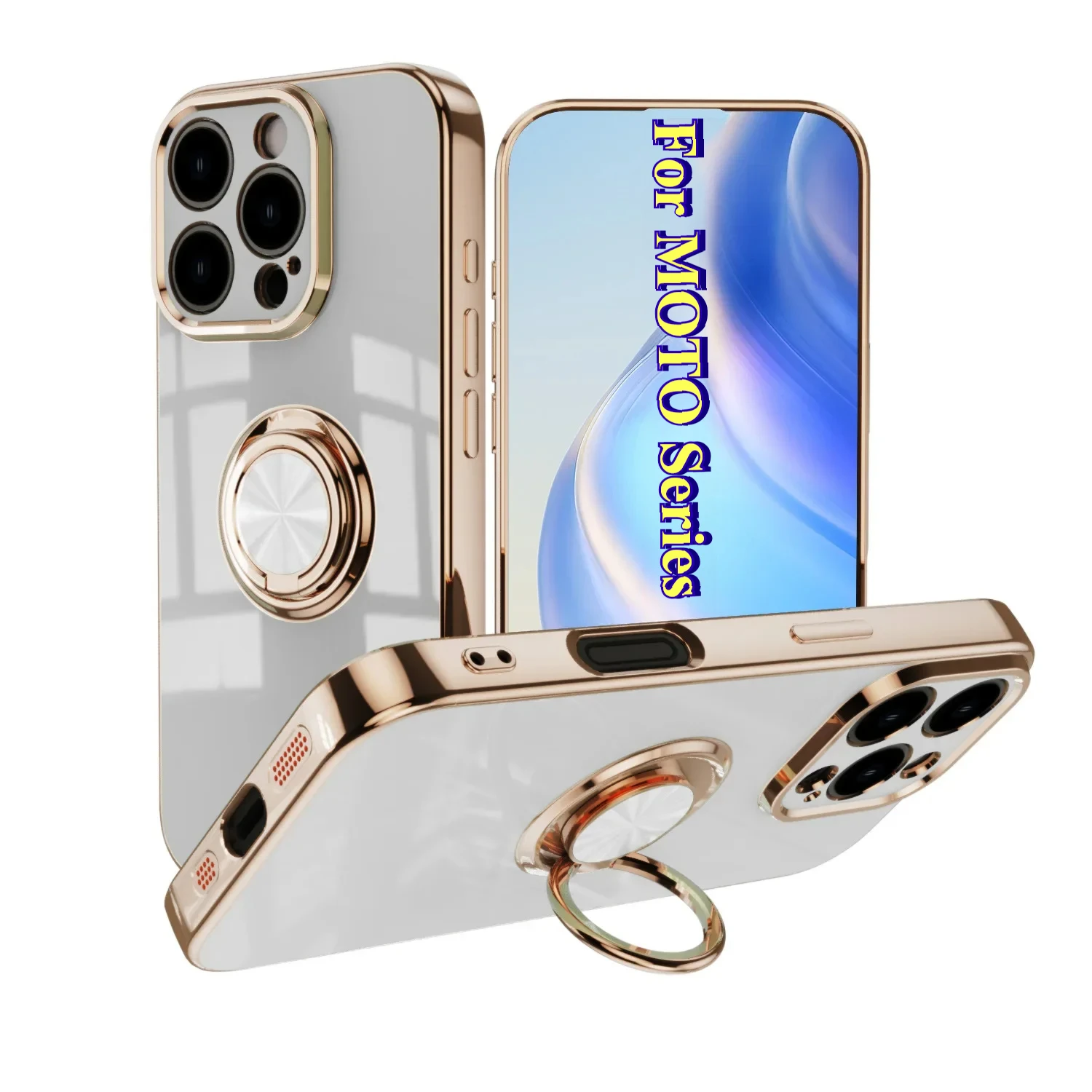 Plating Gloss Surface Silicone Case with Ring Holder Cover