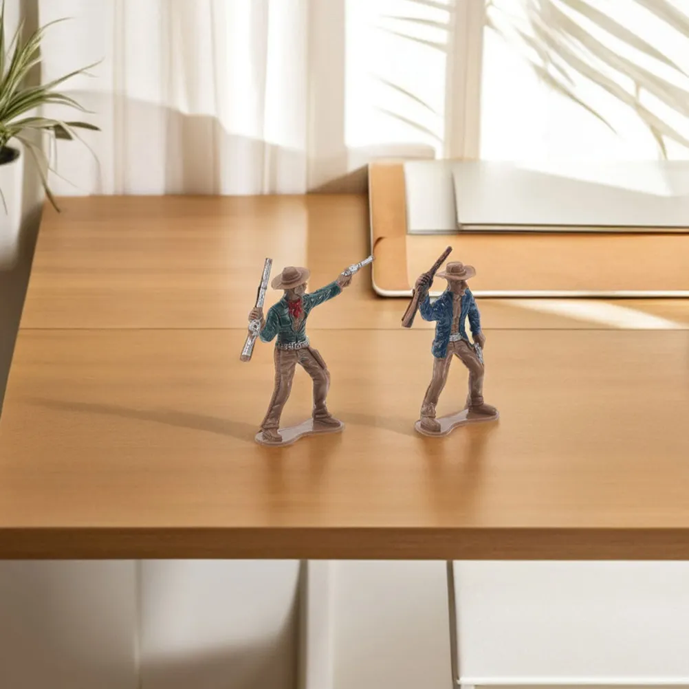 12Pcs 서부 카우보이 피규어 복잡한 디자인 교육용 플레이 세트 어린이 파티 장식 플라스틱 와일드 웨스트 미니어처