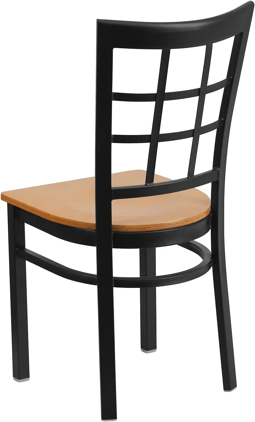 2 Pack HERCULES Series Black Window Back Metal Restaurant Chair-Natural Wood Seat