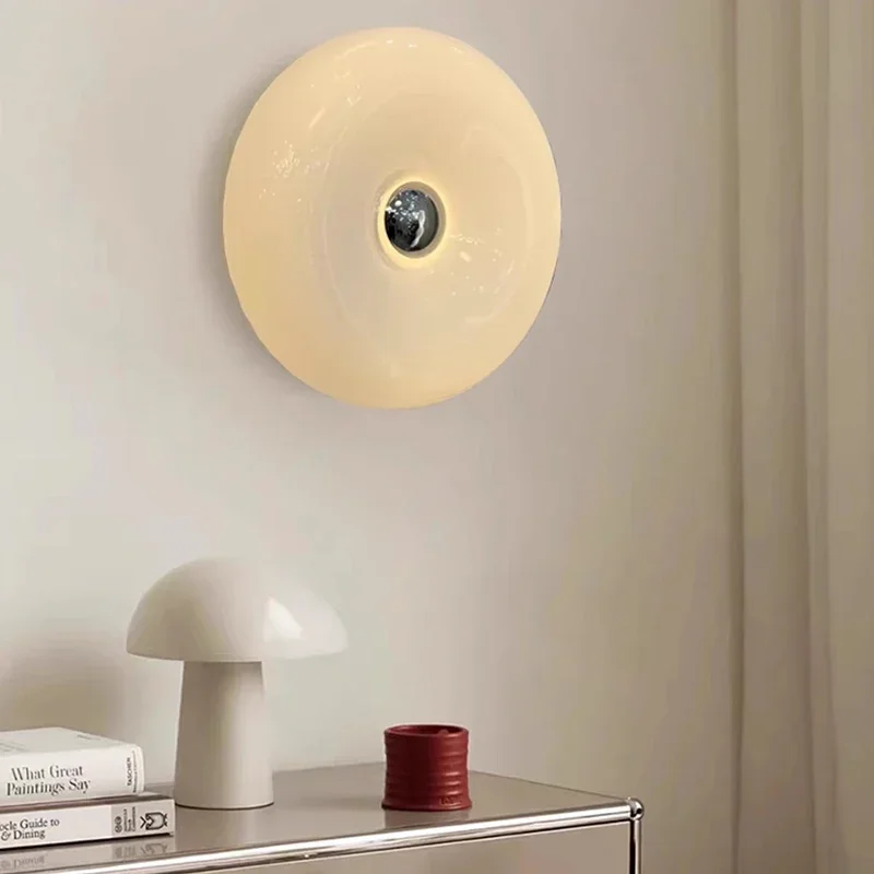LED Wall Lamp Donut Glass Wall Lamp Orange USB Plug For Living Room Bedside Study Table Office