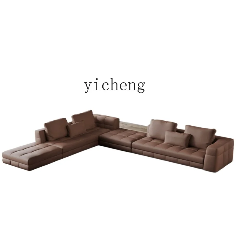 

Tqh Minimalist Large Flat Villa Sofa Light Luxury Living Room Large Apartment Top Layer Leather Sofa