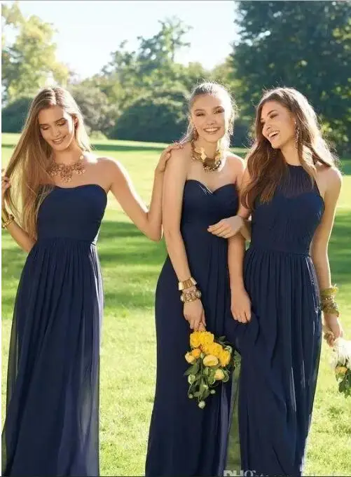 

2018 Pink Navy Cheap Long Mixed Neckline Flow Chiffon Summer Blush Bridesmaid Formal Prom Party gown Bridesmaid Dresses