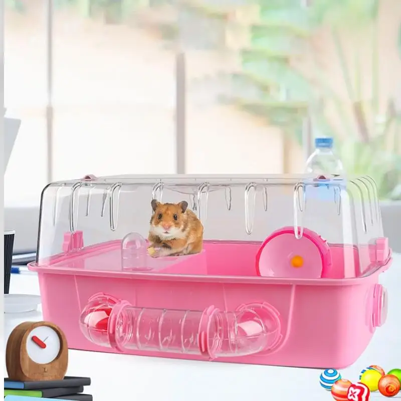 

Hamster Golden Bear Transparent Wire Landscape Cage With Running Wheel Kettle Track Package Cage