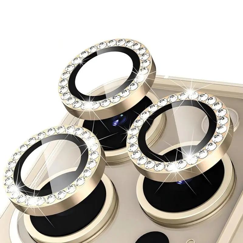Luxury Diamond Ring Camera Protectors with Tempered Glass Lens Cover