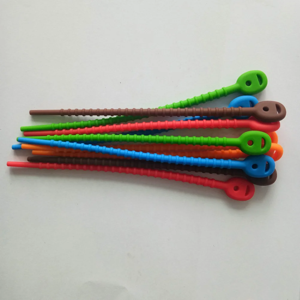 

10PCS Silicone Zip Tie Food Bags Tie Wraps Colorful Multi-Purpose Silicone Ties for Bag Clip Bread Tie (Random Color)