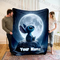 (Memo U Name)Customized Name Disney Stitch Printed Blanket All Seasons Multi-purpose Blanket Suitable for Sofa Travel Car Bed 1