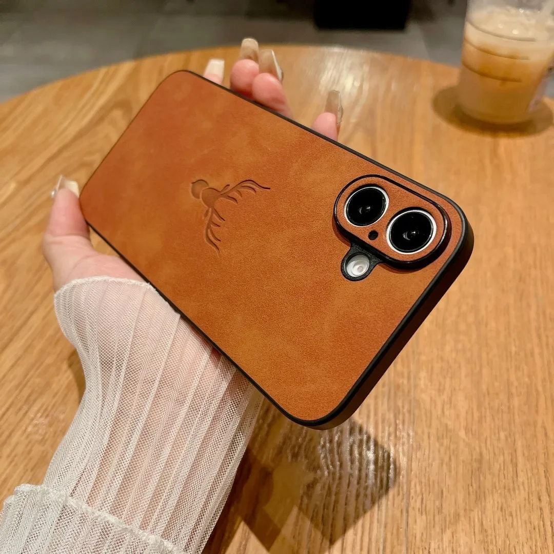 Embossed Deer Case PU Leather Full Camera Protection Cover
