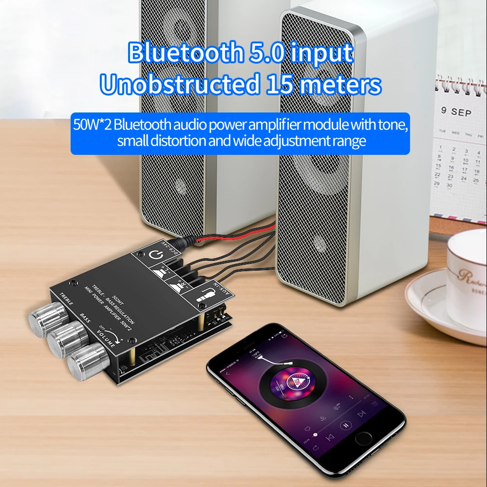ZK-502MT Bluetooth 5.0 Subwoofer Amplifier Board For Car 50W*2 Power Audio Stereo Sound Amplifiers Board Bass AMP Board For Home