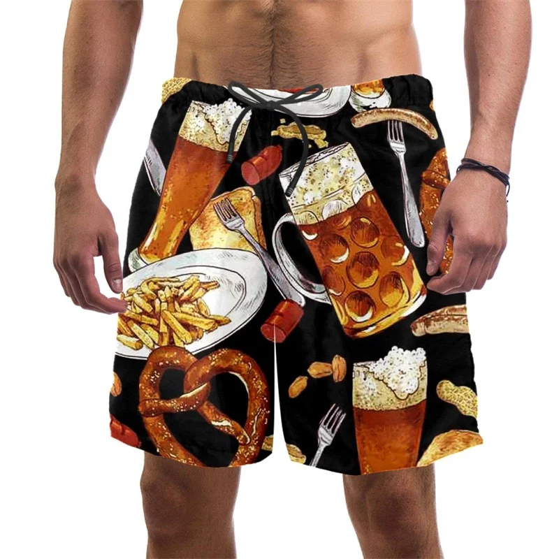 Beer Pattern Beach Shorts For Men Hawaiian Summer Holiday Casual Shorts Street 3d Printed Beer Festival Surfing Board Shorts 4