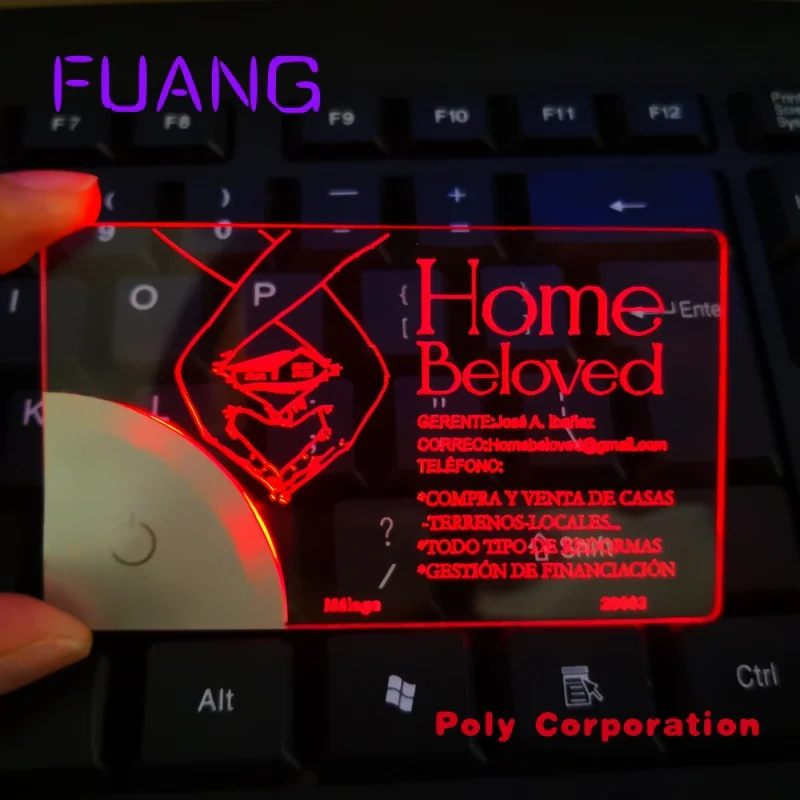 Custom  2022 Hot Sales Engraved Custom Message Acrylic Luminous Business Card LED Glow Name Card Light Up Name Tag