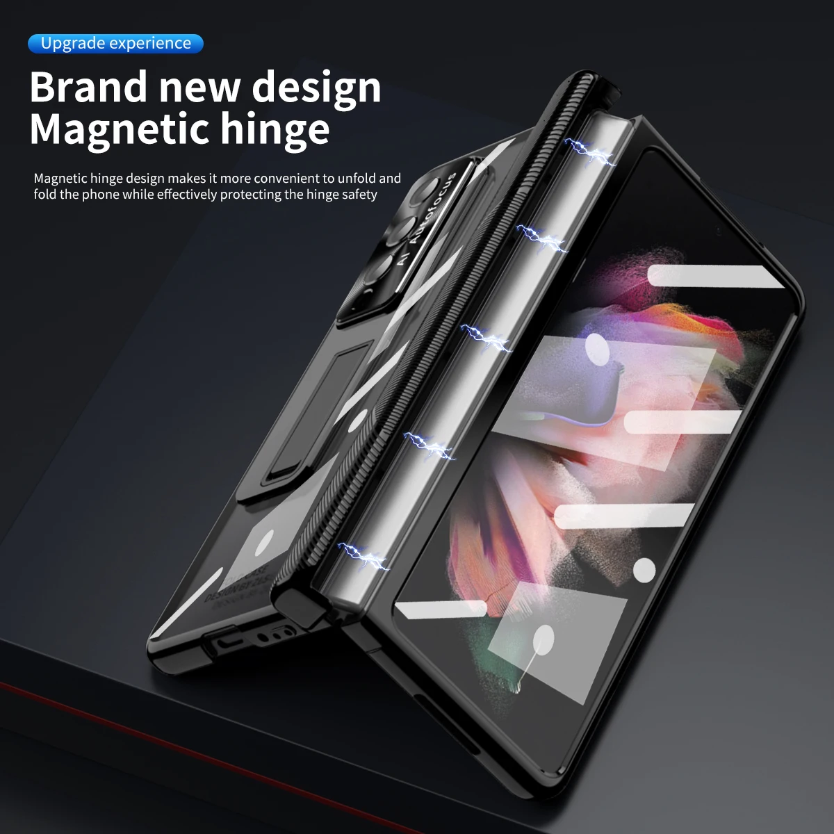 For Samsung Galaxy Z Fold 5 Case Hinge Plating Clear Magnetic Case Fold 4 3 with S Pen Holder Kickstand 360 Full Protector Cover