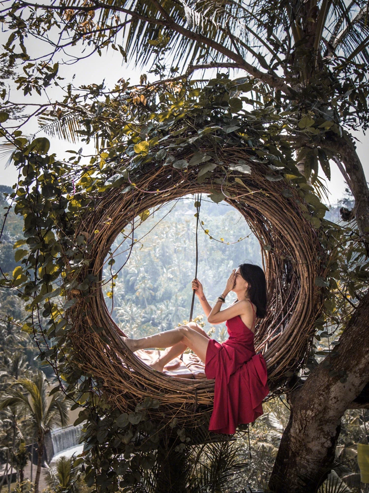 

Outdoor circular creative bed, bird's nest, rattan hammock scenic spot