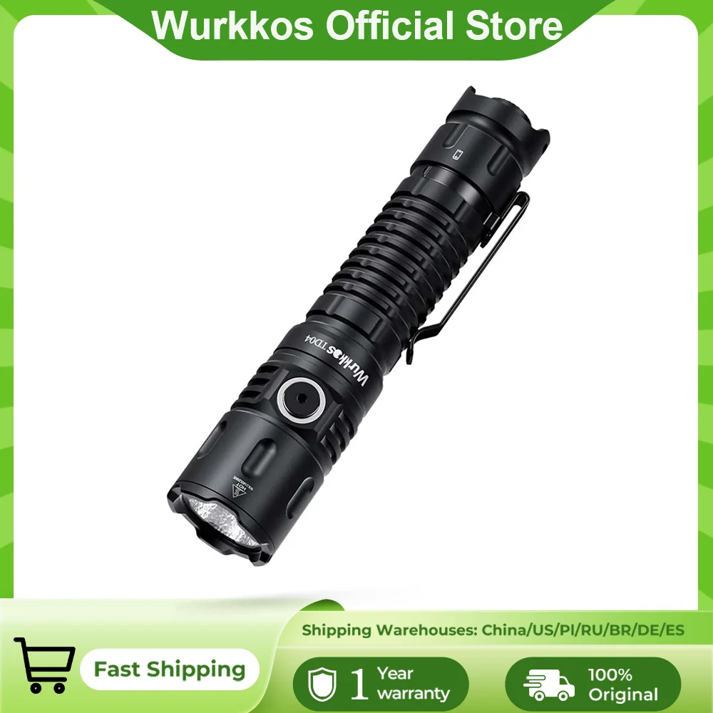 Wurkkos TD04 Flashlight 21700 Rechargeable Dual-Mode Tactical Flashlight USB-C Interface 3000 Lm Everyday Carry with Tail Switch