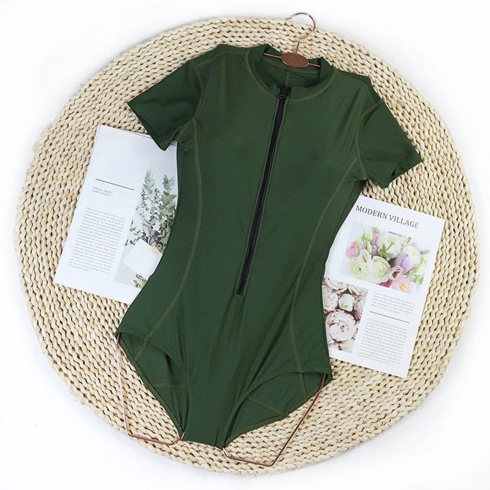 1Pc Sleeveless One Piece Swimwear Shorts Surf Suit Summer New Women Beach Sports Swimsuit Swimming Sexy Zipper Black Bikini Set