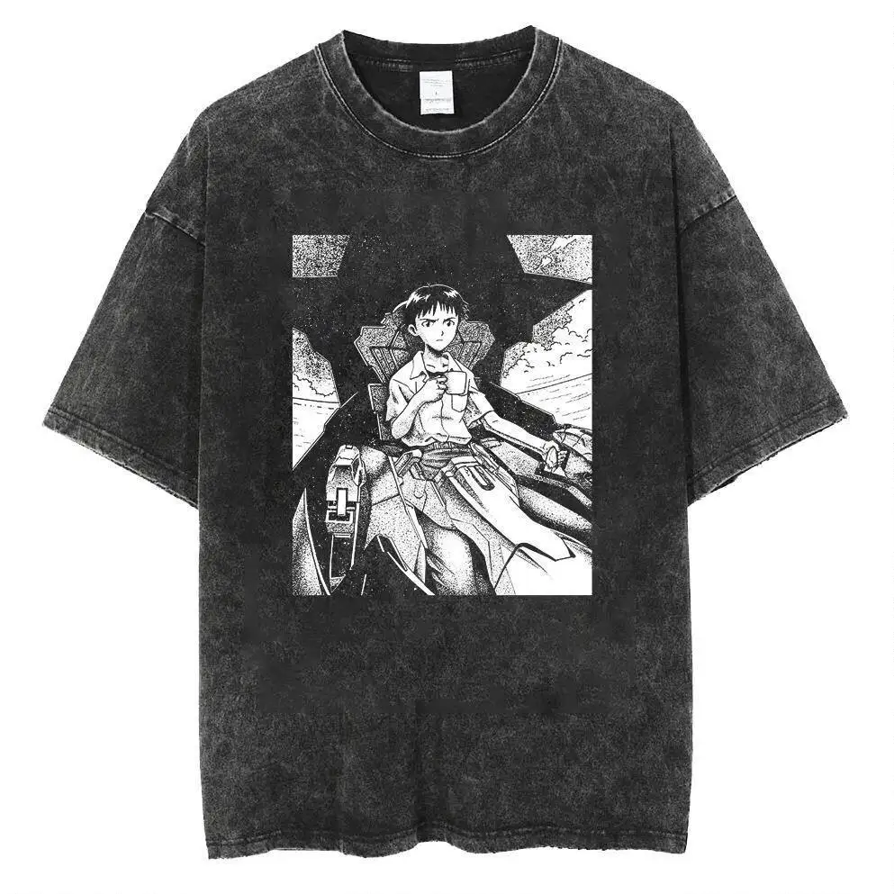 2026 Neon Genesis Evangelion Unit-01 Printed T-shirt Men's and Women's Washed T-shirt High Quality Vintage Cotton T-shirt Tops