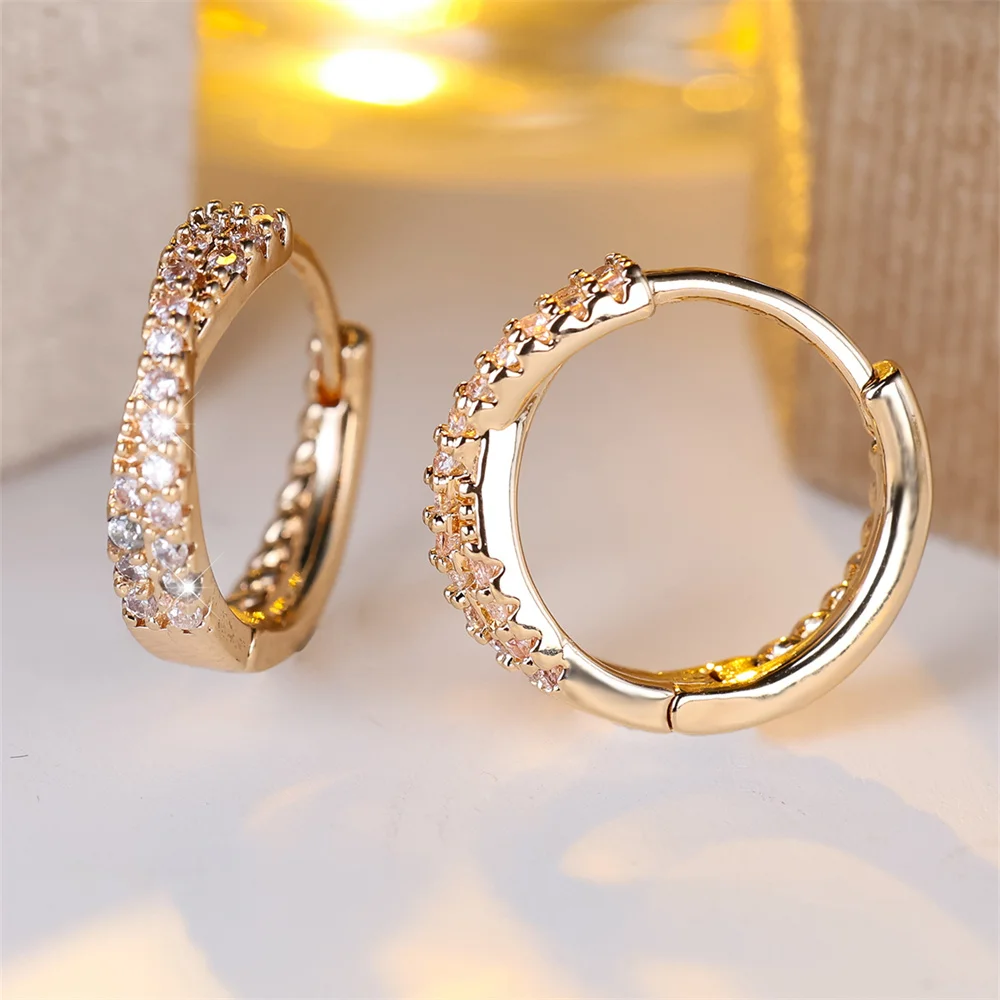 White Zircon Small Stone Crossed Hoop Earrings For Women Vintage Gold Silver Color Wedding Jewelry Versatile Accessory