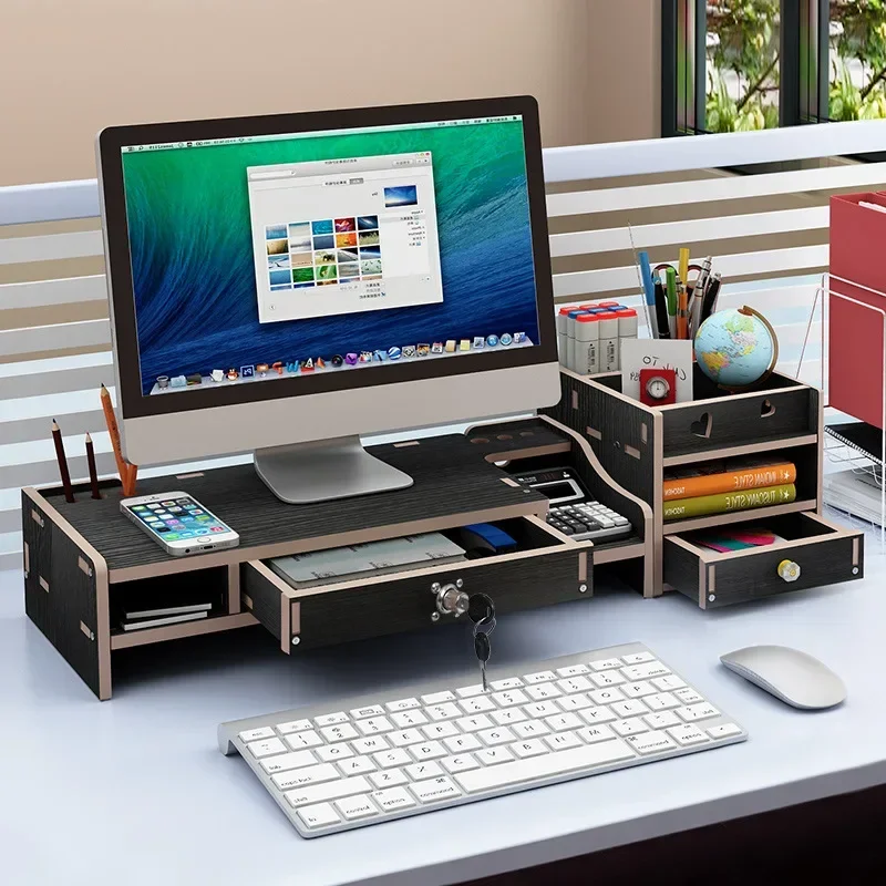 Monitor Wood Riser with Drawer Computer/Laptop/PC Stand for Desk Organizer Wooden Desk W/ Drawer File Storage Desk Organizer