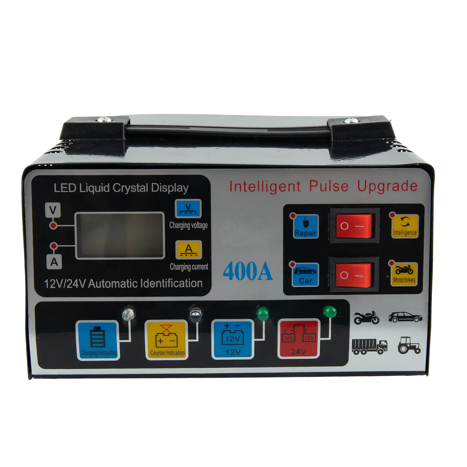 English Manual Battery Charger Metal Set Voltage Detection 12V /24V 2pcs/Kit 7-8A Good Insulation High Efficiency