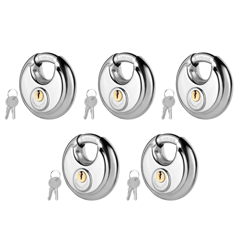 

5-Pack Stainless Steel 304 Round Lock Waterproof And Rustproof Storage Lock Perfect For Storage Unit Gate,Outdoor,Shed,Fence