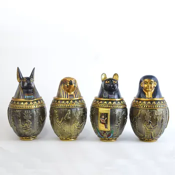 Egyptian God Pet Ashes Box Decoration Kanopic Can Ornaments Home Decor Anubis Pharaoh Storage Tank Sculpture Statue Figure