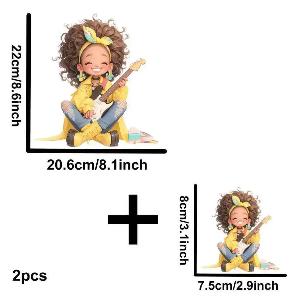 Yellow Guitar Music Girl Heat Transfer Patch - Washable Iron-On Sticker for DIY Clothing & T-Shirts