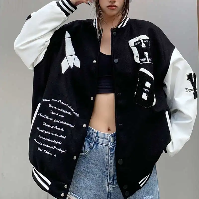 

Y2k Clothes Spring Varsity Jacket for Men New Letterman Baseball Jacket Hiphop High Street Loose Bomber Coats Black Jackets