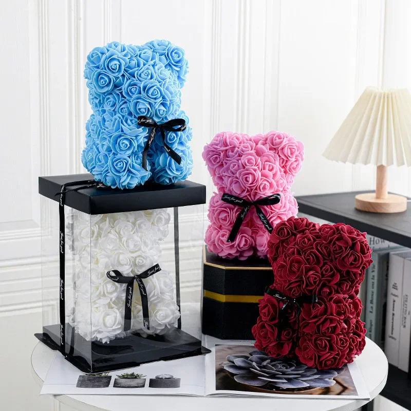 1pc Rose Bear Artificial Foam Flowers Bear Romantic Creative Gifts Valentines Day Anniversary Wedding Birthday Box