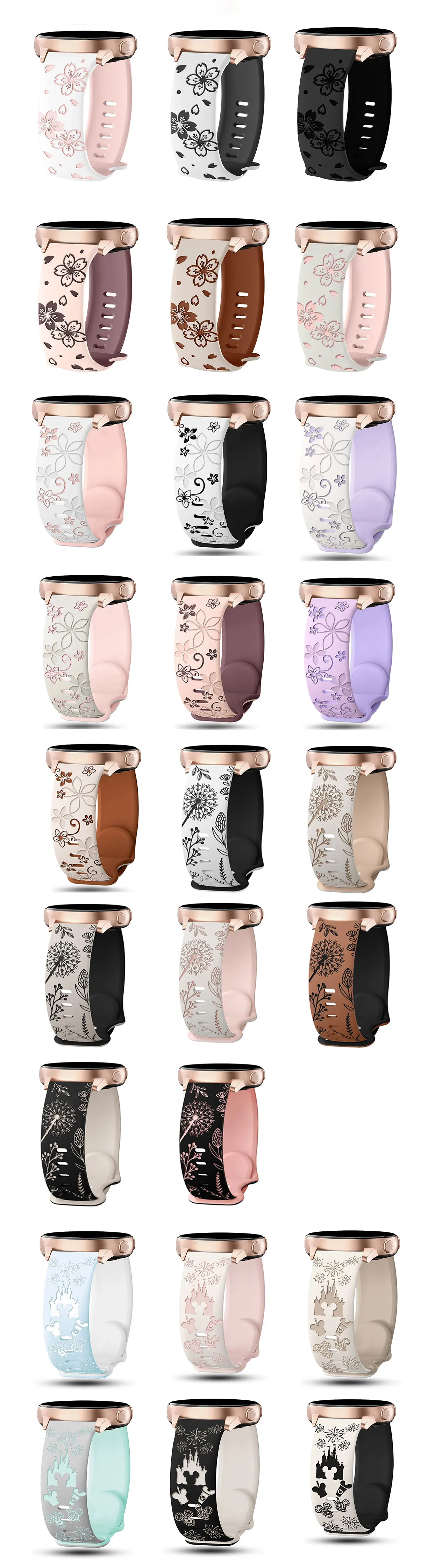 20 mm universelles zweifarbiges geschnitztes Blumen-Silikonarmband für Samsung Galaxy Watch 7 6 5 4 weibliches Armband für Huawei-Uhrenmodelle – Detail 1