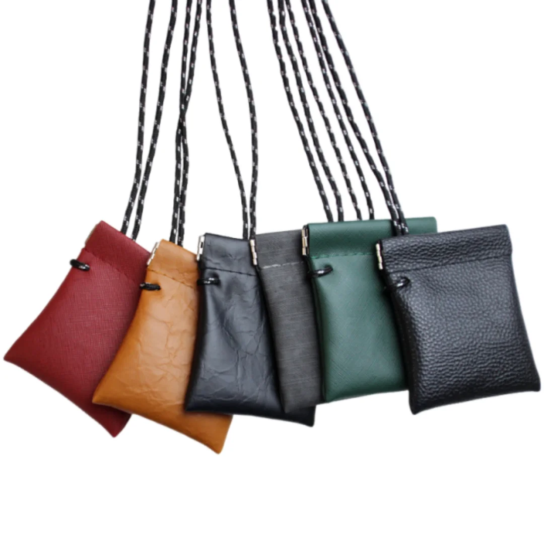 Neck Hanging Coin Purse PU Leather Earphone Storage Bag Mini Wallet Anti-theft Small Key Bag for Men And Women