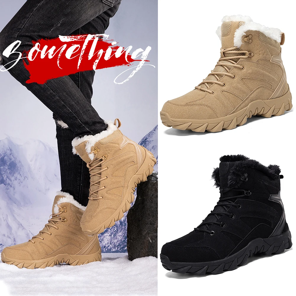 

Plush Hiking Boots Fur Lined Snow Boot Cozy Men Trekking Shoes Lightweight Winter Non-Slip Outdoor Shoes for Outdoor Activities