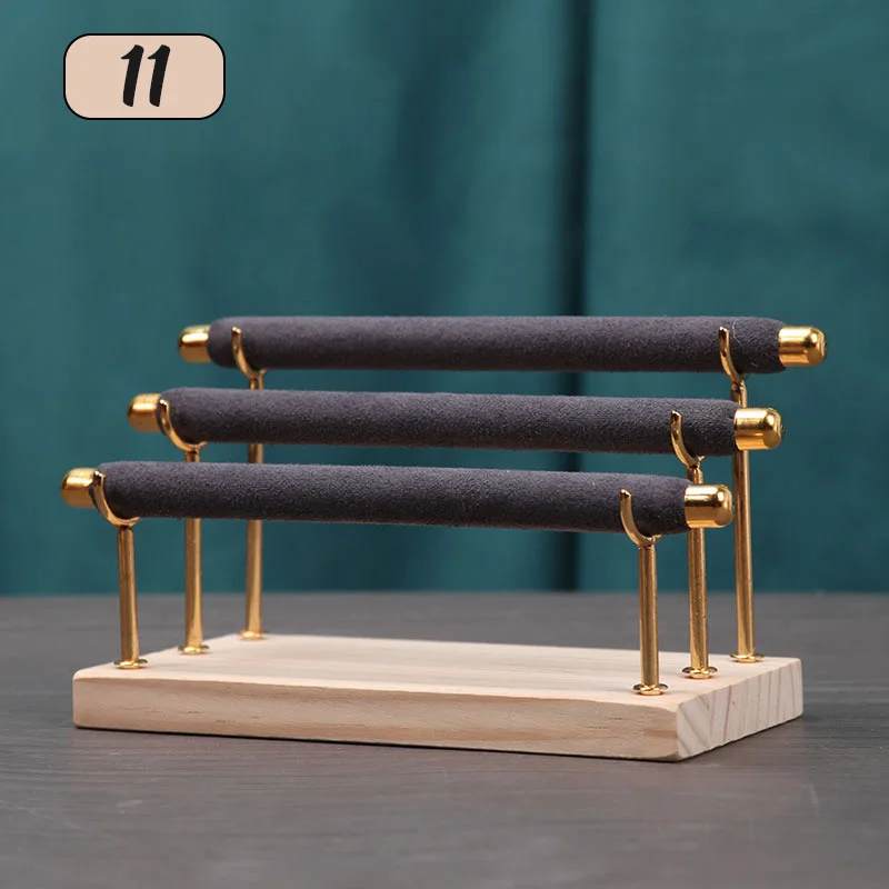 Wooden Base Velvet Rings Organizer Holder Three Layers Jewelry Display Stand Storage Rack Counter Ring Jewelry Display Stand