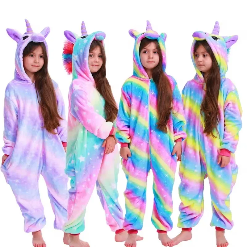 Kigurumi Children Unicorn Tiger Cosplay Costumes Anime Stitch Cartoon Pajamas Christmas Halloween Onesies for Kids Girls Boys