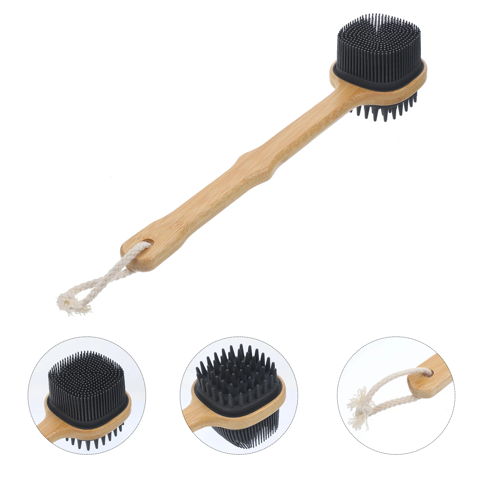 

Bamboo Handle Bath Brush Scrubber Take Bathroom Supply Shower Back Silica Gel with Clean