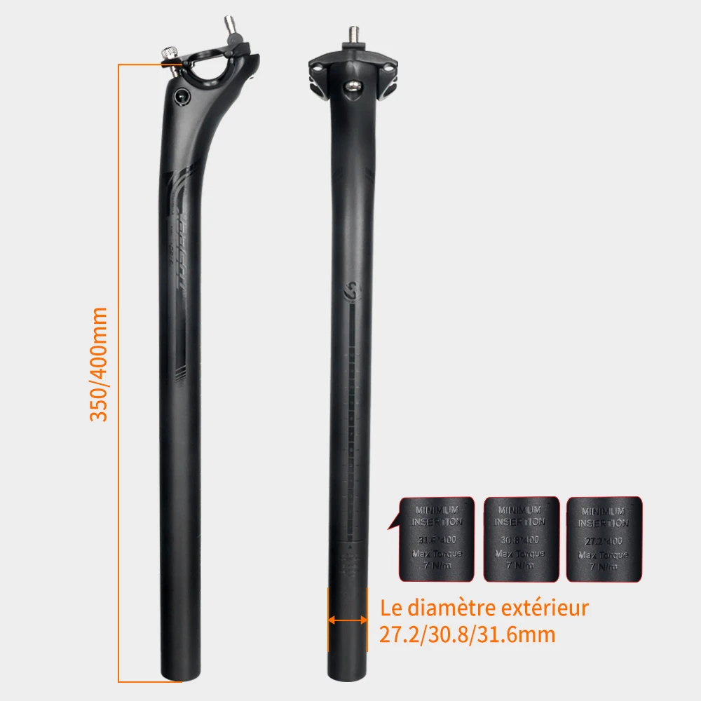 Tige De Selle Carbone 31.6mm Longueur 400mm Pour VTT/route - Neuf Avec Kit Rallonge