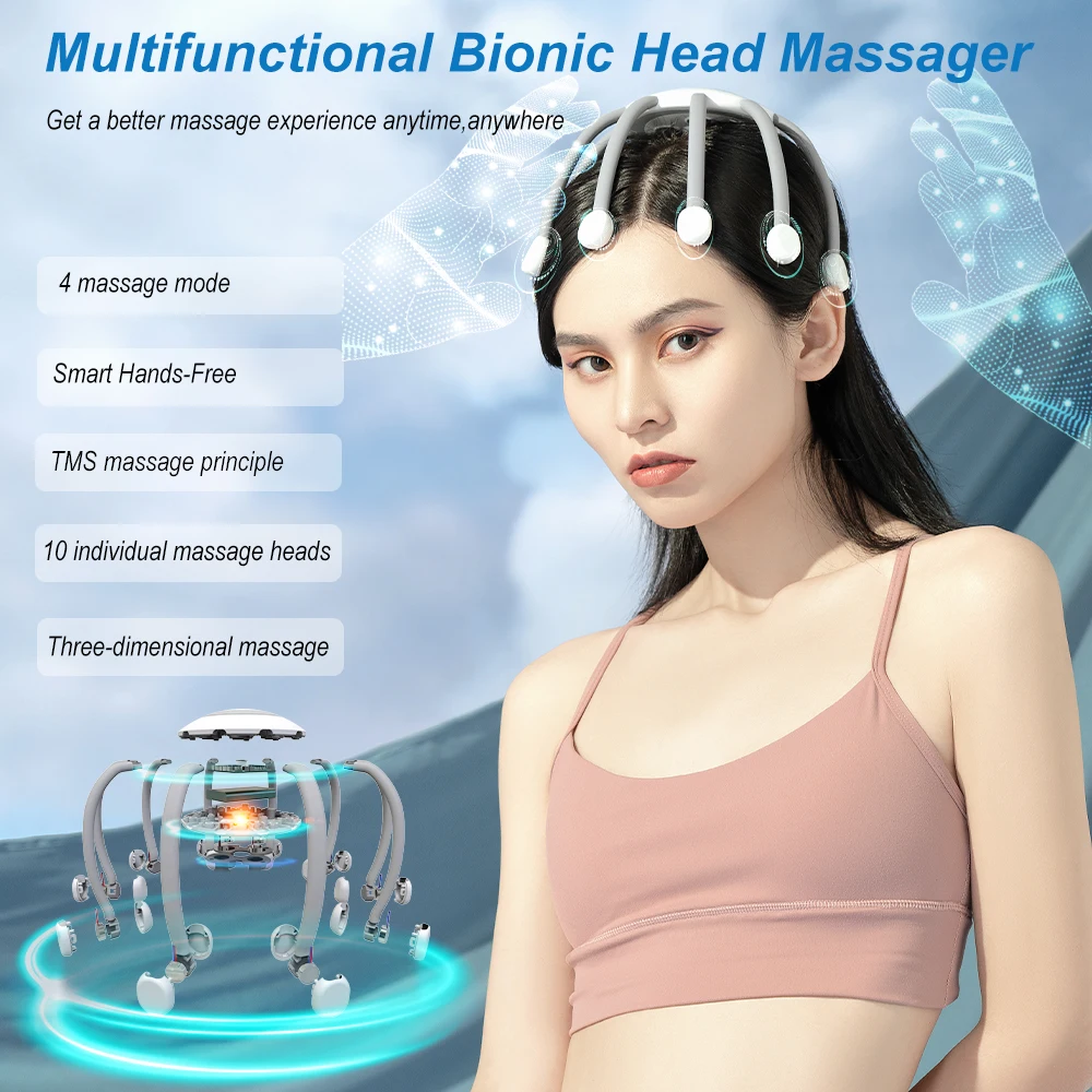 

New Wireless Head Vibrator Tool Electric Free Shipping 10 Octopus Claws Scalp Massage Item Stress Fatigue Relax Machine Gifts