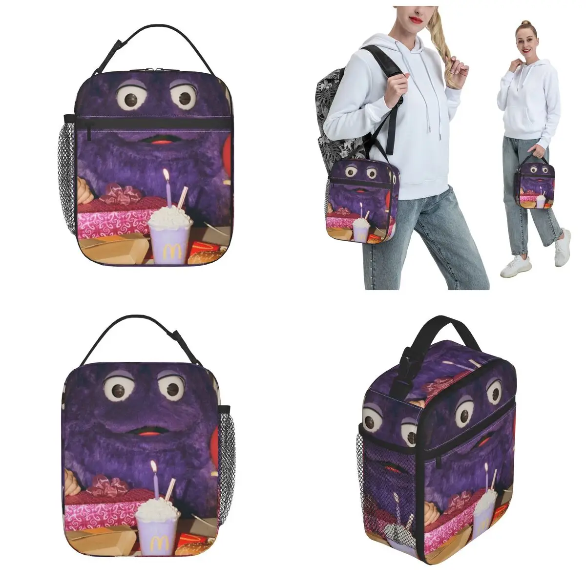 Creepiest Grimace Birthday Insulated Lunch Bags High Capacity Reusable Cooler Bag Tote Lunch Box College Outdoor Food Bag