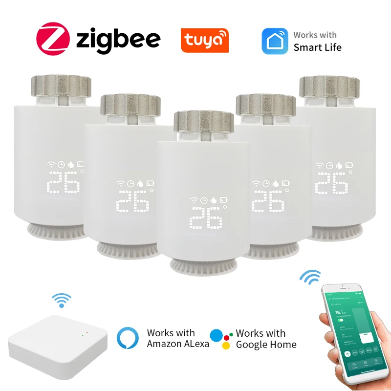 Tuya Zigbee 3.0 Thermostatic วาล์วหม้อน้ํา Zigbee Thermostat สมาร์ทวาล์ว Thermostatic หัววาล์วอุณหภูมิ Alexa 1