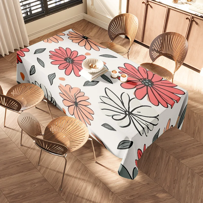 현대 꽃 인쇄 식탁보 장식 방수 미끄럼 방지 폴리 에스터 커버 160x235cm 다이닝 룸 홈 파티