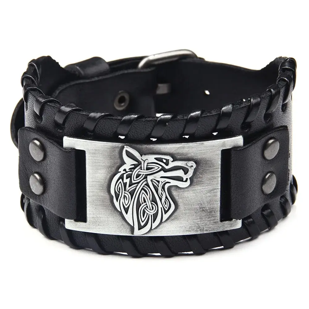 Vintage Viking Leather Braided Bracelet for Men Celtic Wolf Head Bangle Classic Animal Motifs Jewelry Hand Accessories leather bracelet
