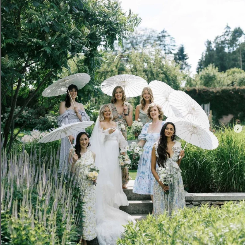 10-30PCS Paper Parasol Chinese Paper Umbrellas DIY White Umbrella Photography Props Summer Whites Party Wedding Bridal 60/80cm 2