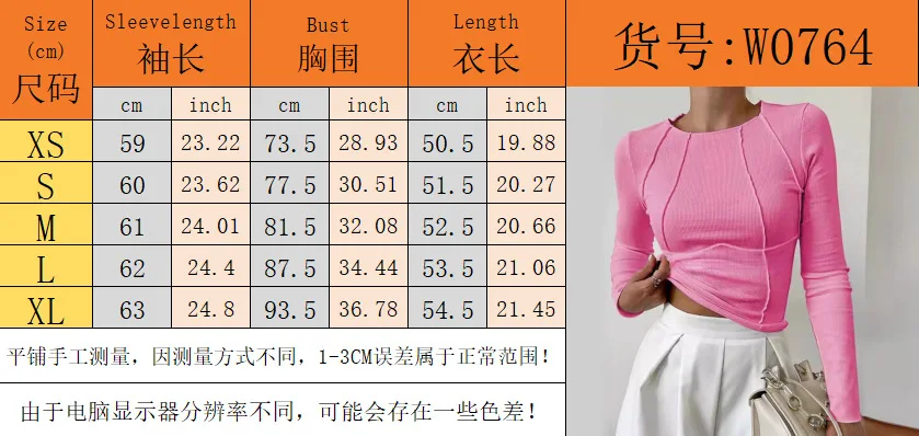 Pink Striped Long Sleeve Slim Fit Cropped T Shirt For Women