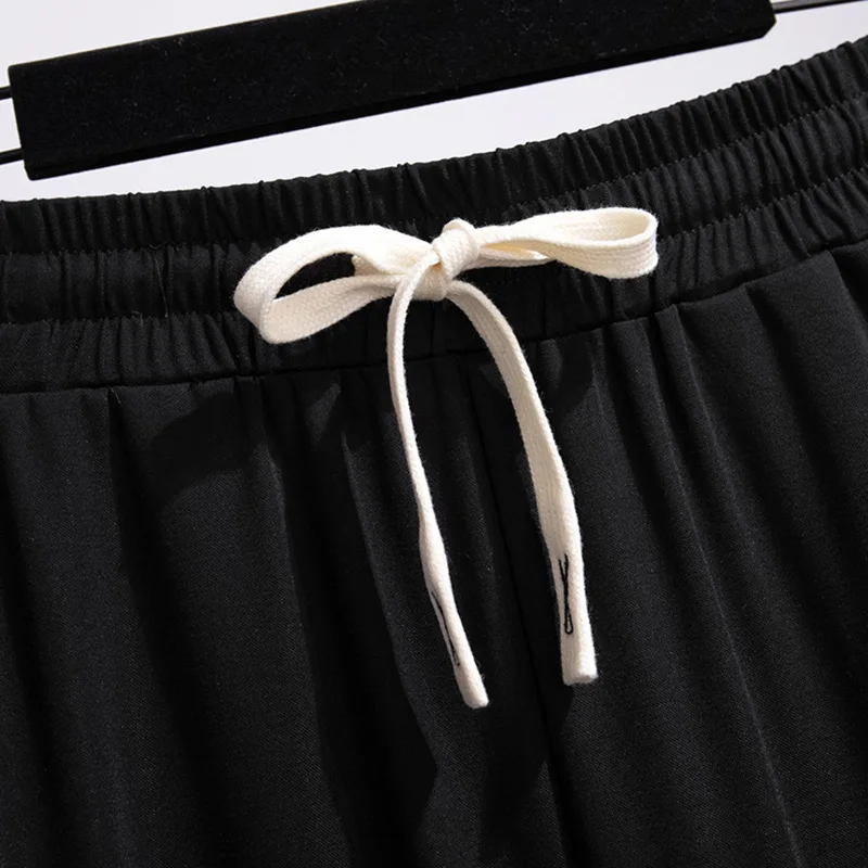 155Kg Plus Size Women\'s Loose Straight Wide Leg Trousers Hip 150 High-Waisted Striped Pants Black 5XL 6XL 7XL 8XL 9XL