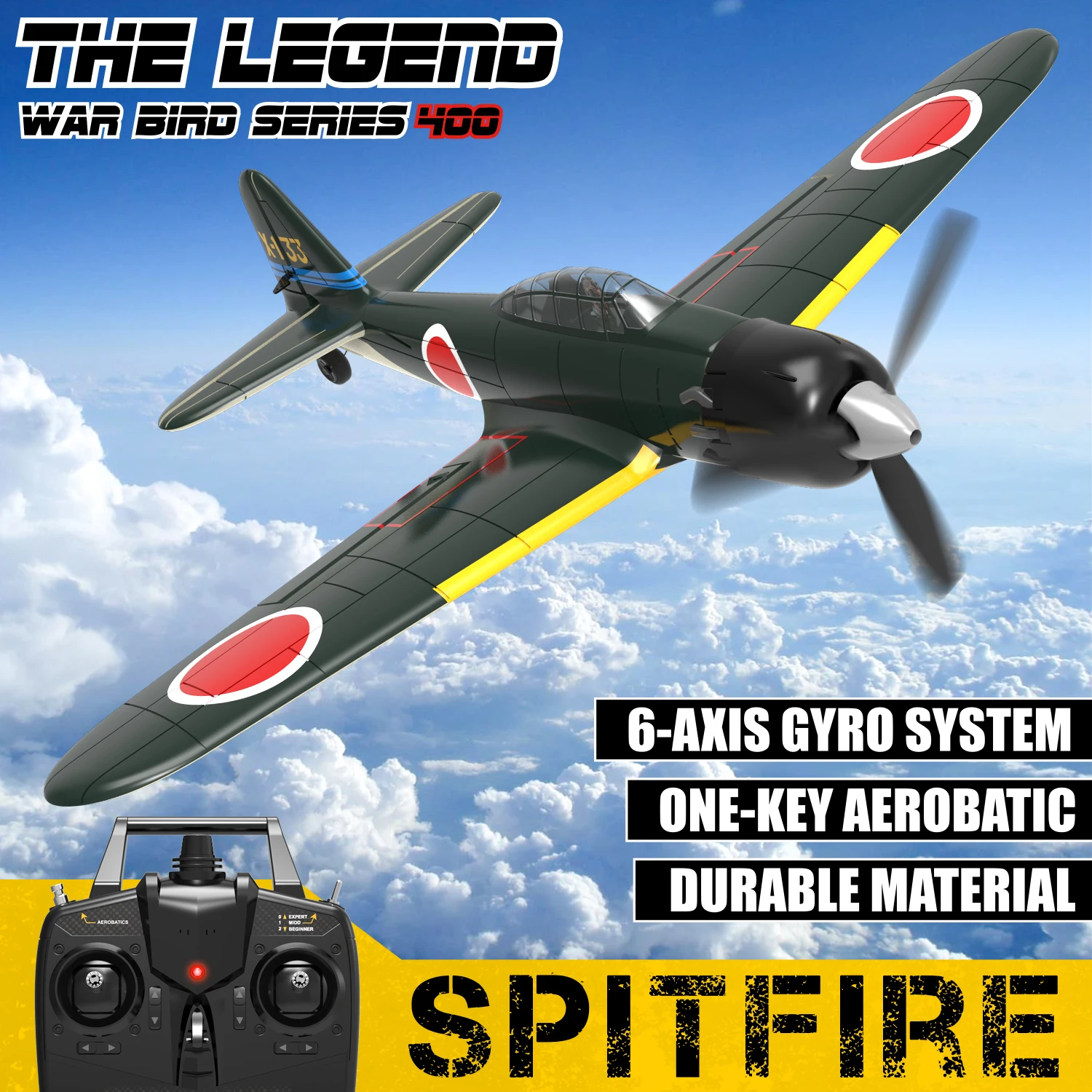 Volantex RC Plane 2.4G 4CH Remote Control Airplane EPP 400mm Wingspan 6-Axis Aerobatic Fighter 761-15 Zero Fighter RTF 2