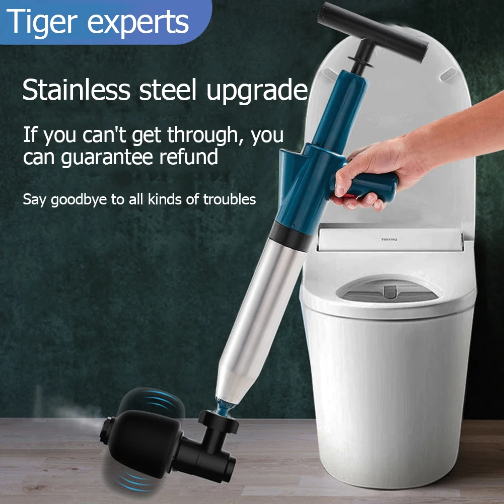 Air Power Drain Blaster Tools Stainless Steel Bathroom Plunger Universal High-pressure Accessories for Bathroom Shower Bathtub