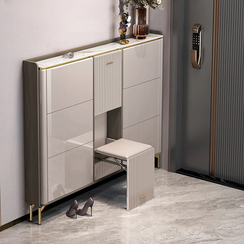 

Luxury Plate Ultrathin Shoe Cabinet Display Rotating Door Modern Simple Shoe Cabinets Wooden Stool Sapateira Furniture WKSC