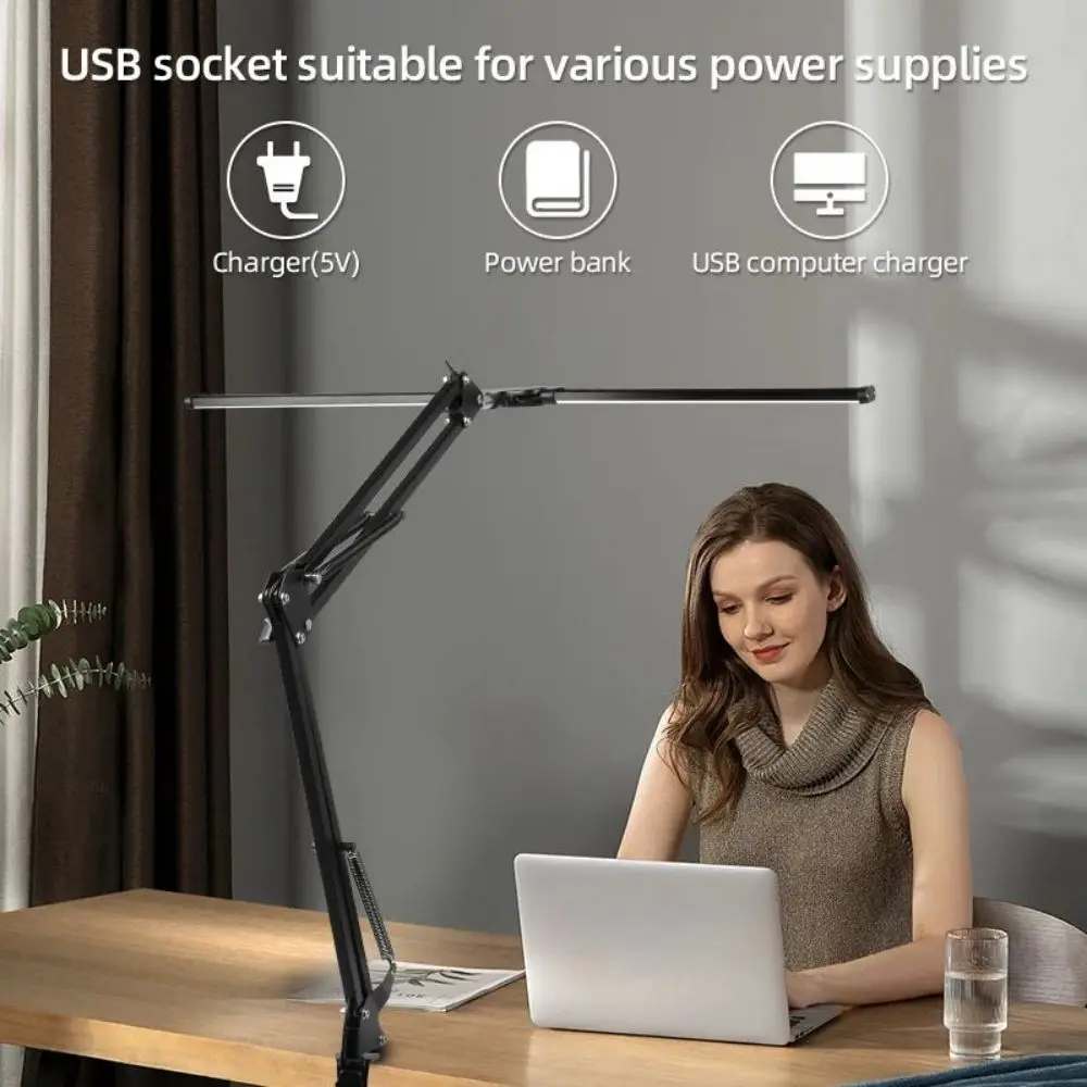Double Head LED Desk Lamps Stepless Dimmable Led Computer Monitor Light USB Table Lamp for Office Study Reading Lighting Fixture 2