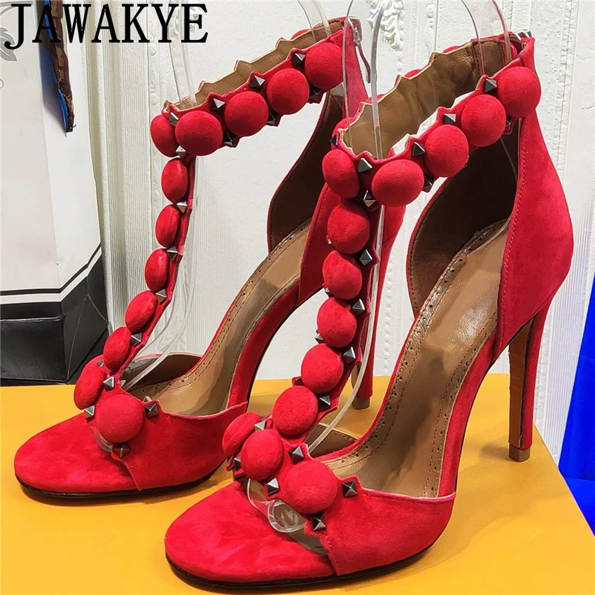 

Studded Suede High Heel Sandals Women Shoes Zip Thin Heels Women Stiletto Designer Shoes Summer 2022 Sexy Party Sandalias Mujer